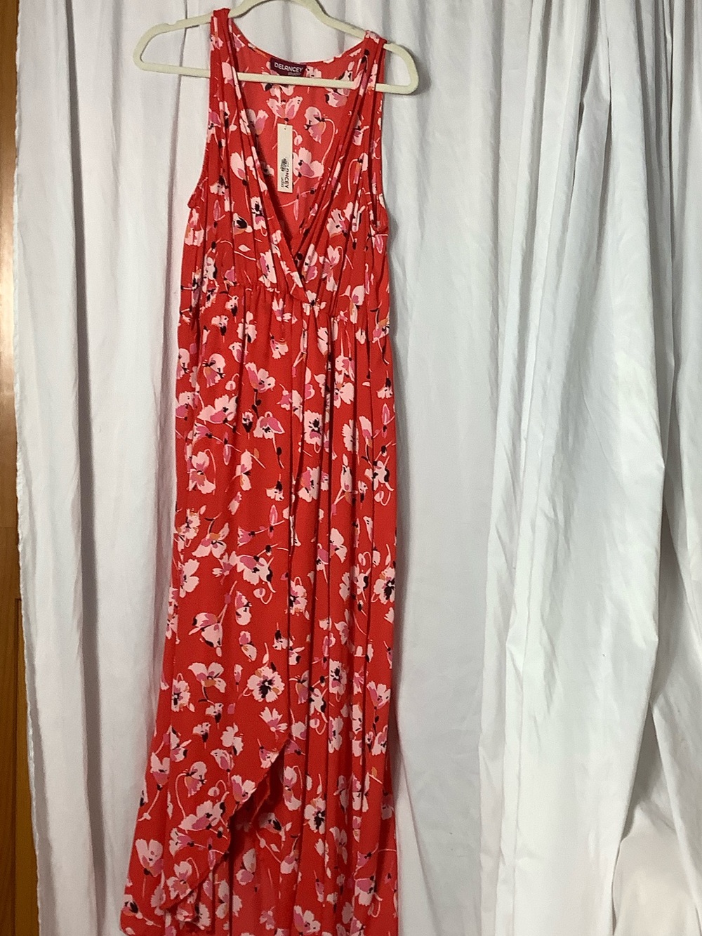 Red Floral Surplice Maxi Dress
